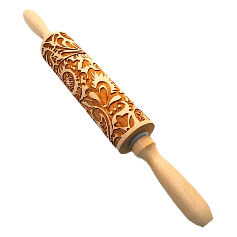 Madera Rolling pin haya grabado láser impresión Rolling pin relieve Rolling pin cuero Navidad fondant galleta presionando palo