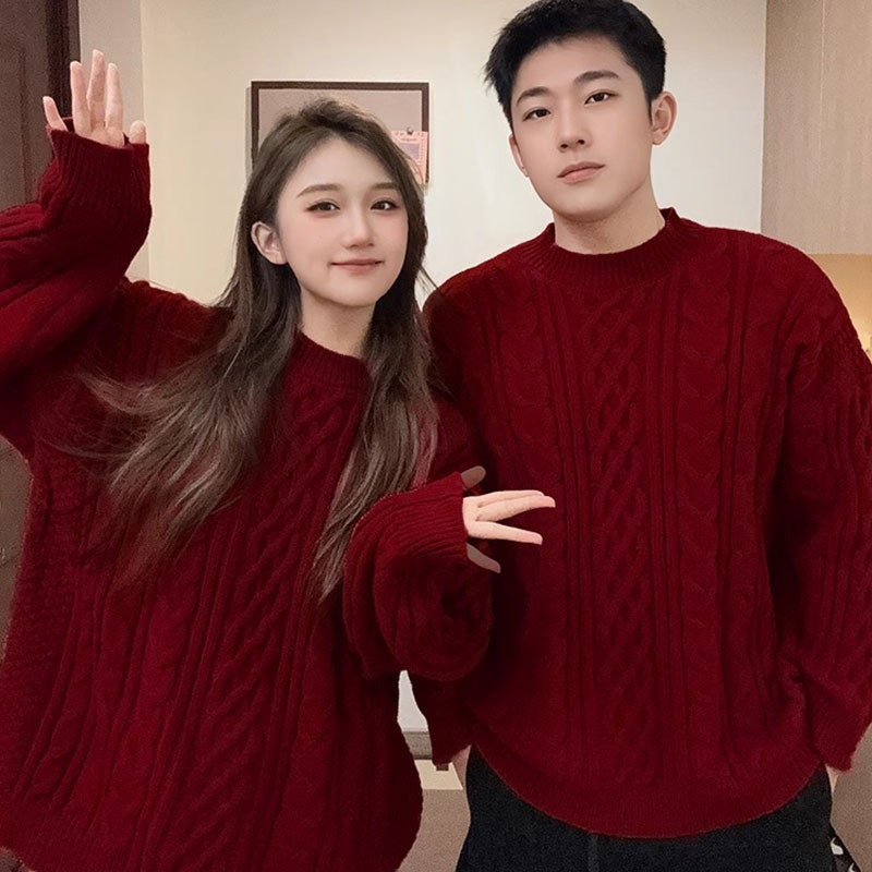 Red Sweater for Men and Women in Their Zodiac Year, Autumn and Winter Fleece-Lined, New Year Solid Color Knitwear, Foreign Trade Cross-Border Factory Direct Wholesale Red Sweater for Men and Women in Their Zodiac Year, Autumn and Winter Fleece-Lined, New Year Solid Color Knitwear, Foreign Trade Cross-Border Factory Direct Wholesale