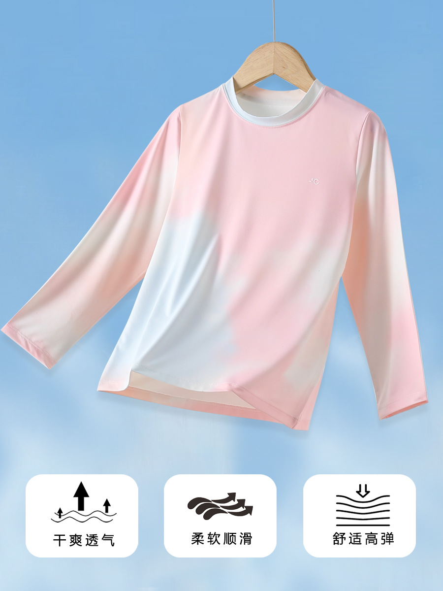 Ice Silk Children's T-Shirt Sports Quick-drying Girls' Top Cool-feeling Boys' Long-sleeved Outdoor Sunscreen Summer Thin Suit