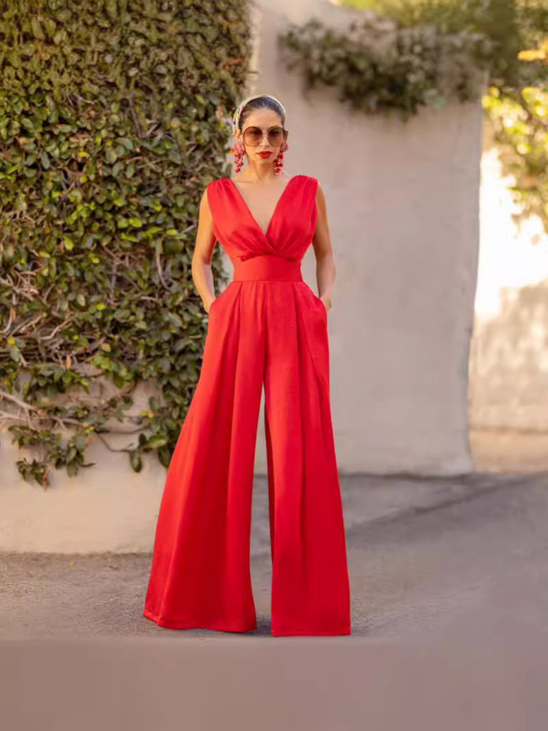 Vestido largo estilo chino, mono elegante de trabajo con cuello en V y cintura media, novedad primavera-verano 2025 para comercio exterior transfronterizo. image 5
