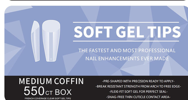 Amazon porcelana caja blanca esmalte de uñas ultra-delgada sin costuras esmerilado gota de agua larga almendra tallado libre esmalte de uñas 550 piezas/caja