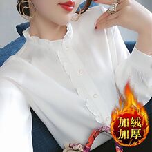 常规/加绒2025秋冬大码女装长袖雪纺衫衬衫女薄衬衣洋气上衣小衫