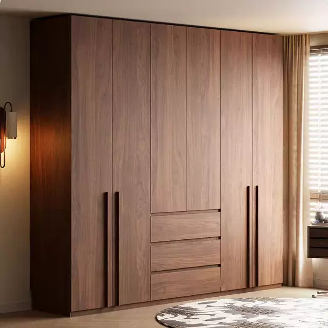 FAS实木衣柜橡木家用卧室胡桃色中古风2025爆款六门到顶大衣橱