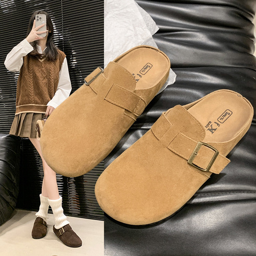 2025 New Arrival Women's French Vintage Closed-Toe Birkenstock Sandals: Leather-Strap Buckle Design, Thick Sole, Soft Footbed, Perfect for Casual Wear