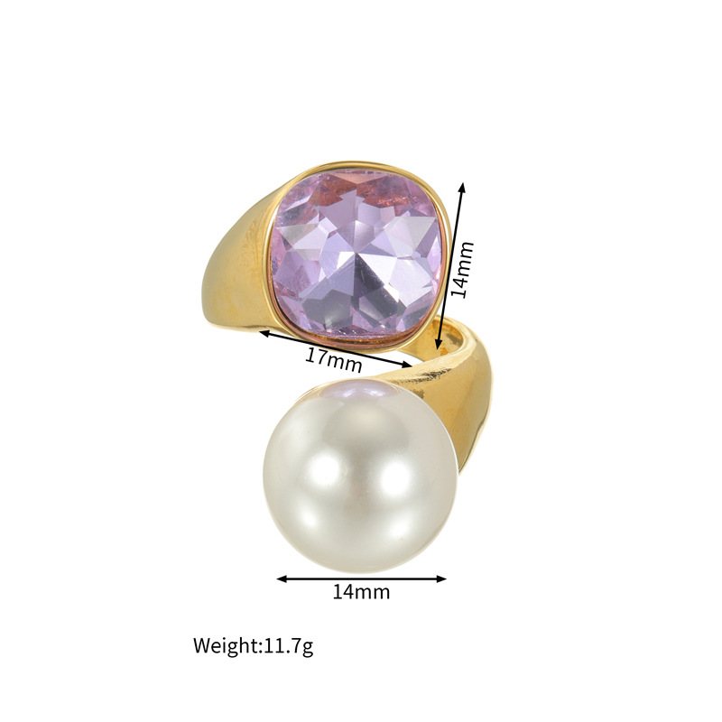 Anello vintage francese retrò in acciaio inossidabile con zirconi per donna, in stile vintage, leggero e di lusso._voghion.com
