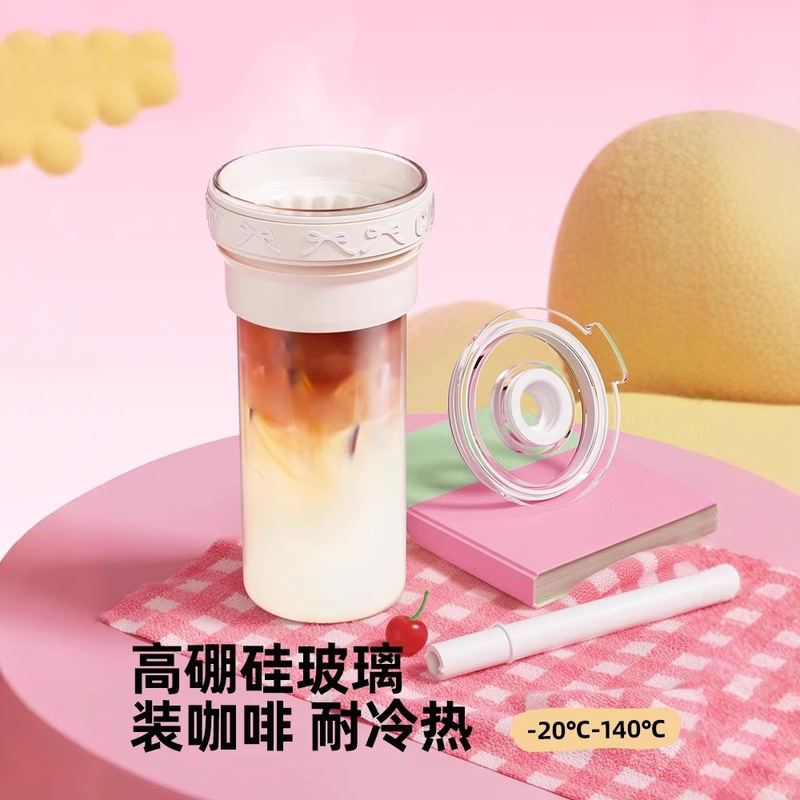 Bablov 二重層断熱ストローカップ女の子のための高価値ウォーターカップかわいいデスクトップコーヒーカップ夏の断熱と保冷|undefined