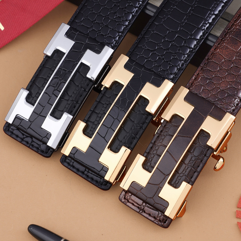 New men's high-end business belt toothless automatic buckle crocodile leather belt fashion men's leather belt