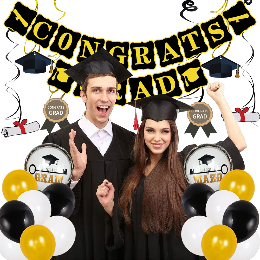 Globo de graduación fiesta de graduación escenario de látex de película de aluminio combinación de bandera de graduación conjunto de globo decorativo personalizado