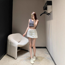 2025早春新款南油alex减龄甜美少女风百搭拼接高腰显瘦牛仔短裤裙