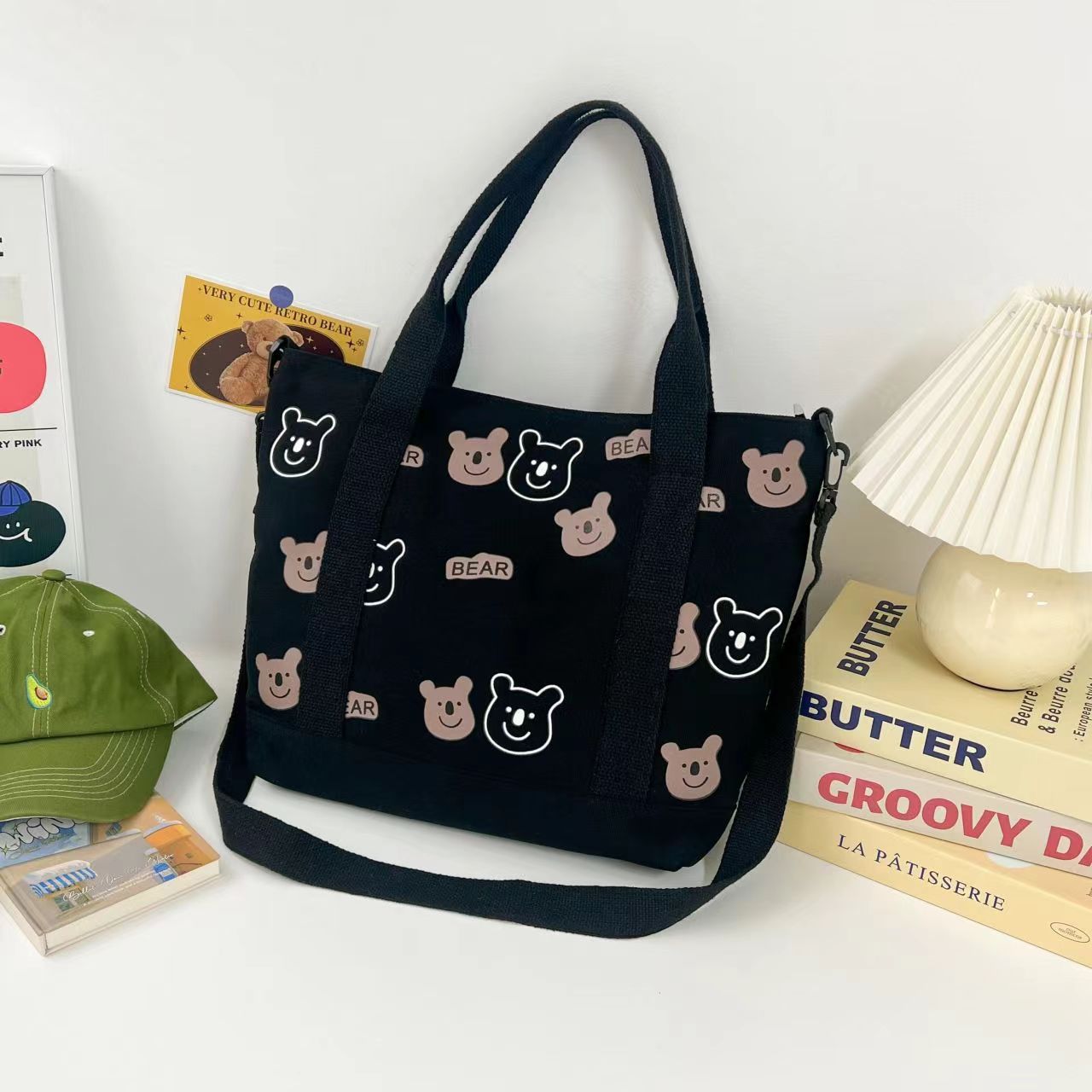 곰무늬 라지백 블랙