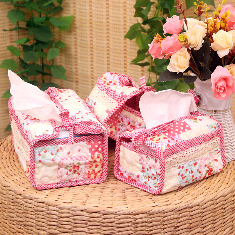 New Korean-Style Pastoral Fabric Tissue Box Cover Wholesale Quilted Creative Box Cover Cute and Fashionable for Car and Home Use with Lace