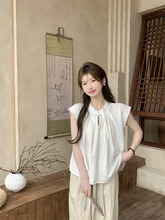 中国风设计感压褶禅意衬衣女装2024新款法式甜美风小众白色上衣潮