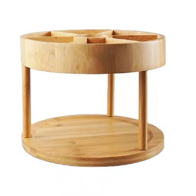 Bamboo seasoning grid manufacturer Direct seller 2 -layer rotating cabinet to organize the cosmetics storage rack