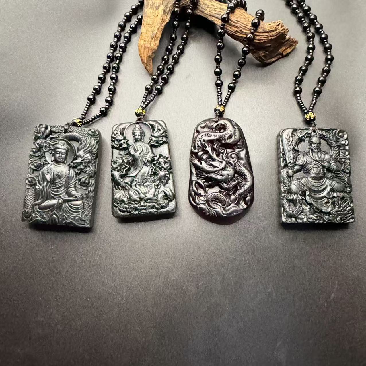 药珀灯透项链龙牌观音打灯透变绿貔貅水滴吊坠大日如来男女款