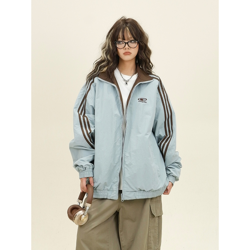 No-Fuss Three-Stripe Reversible Jacket for Women, 2026 Autumn New Style, Loose Bf American Retro College Style Coat