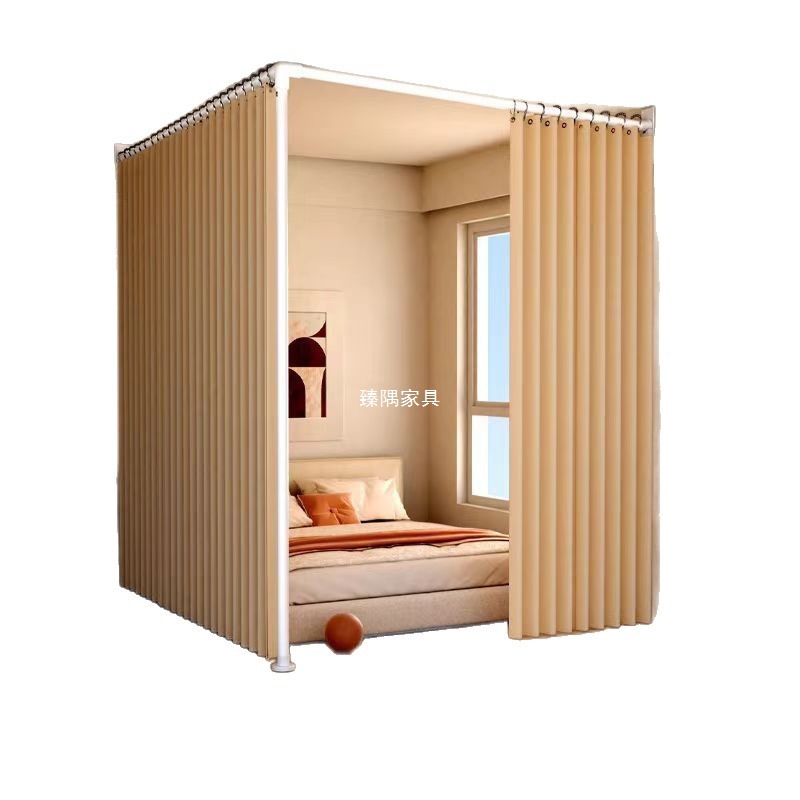 Instalación simple dormitorio alquiler cortina de partición sin agujeros cortina de sombra en forma de L cama de división interior salón de belleza