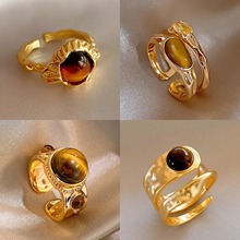 虎眼石不规则几何开口戒指时尚复古美拉德食指戒小众高级感手饰女