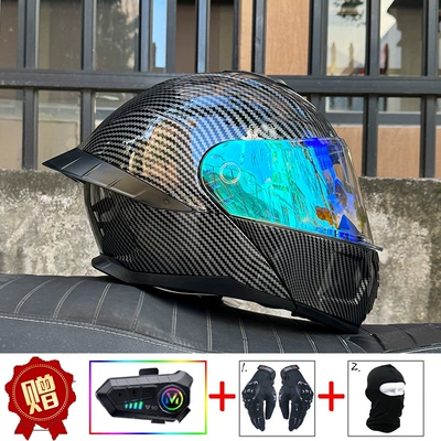 full-face helmet for motorcycle touring, suitable for – Motosiklet dəbilqələri - m-black-fiber-pattern-illusion-blue-night-vision-capable-y10-bluetooth-hard-microphone