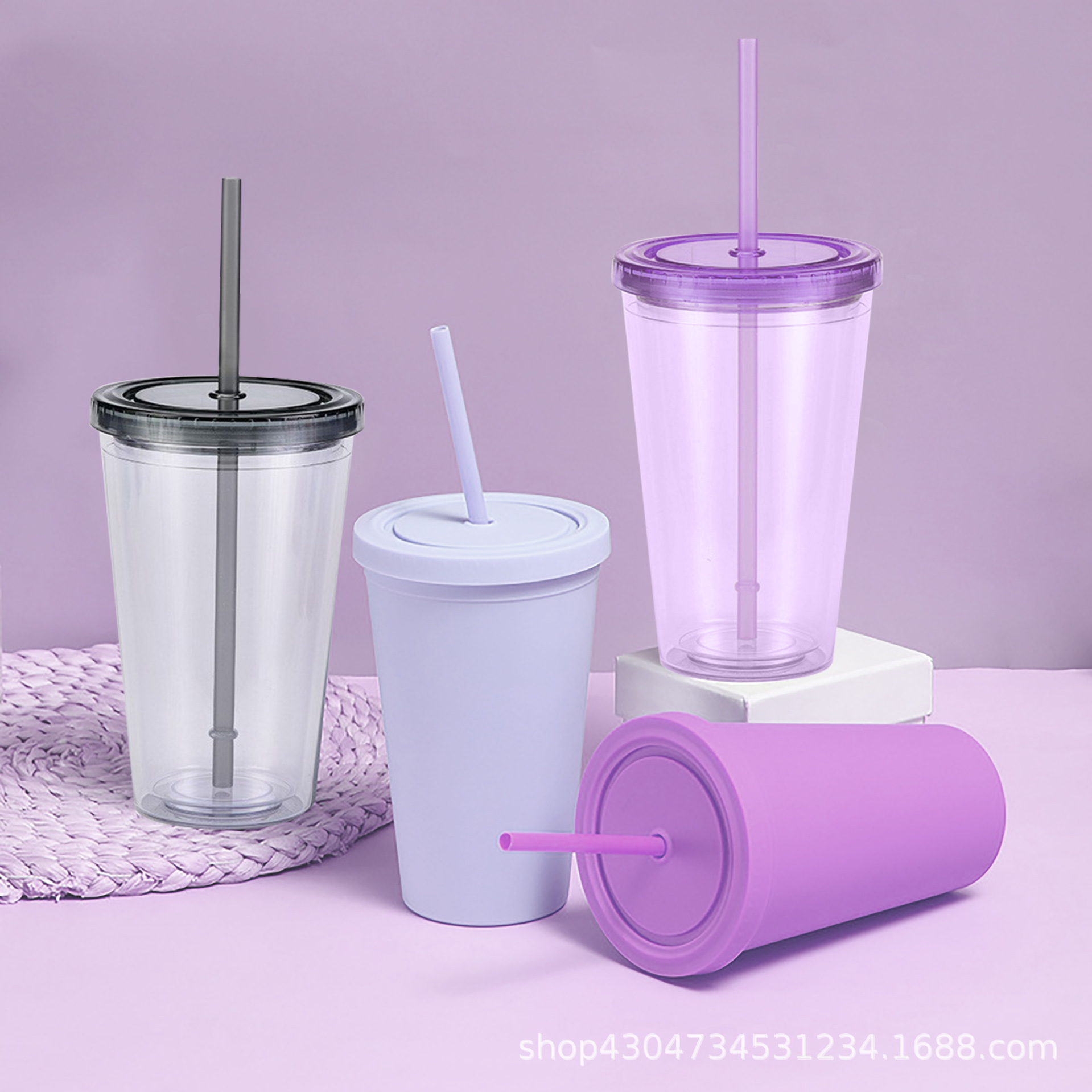 Taza de paja de plástico de alta capacidad al aire libre 16oz24oz logotipo de regalo de negocios portátil
