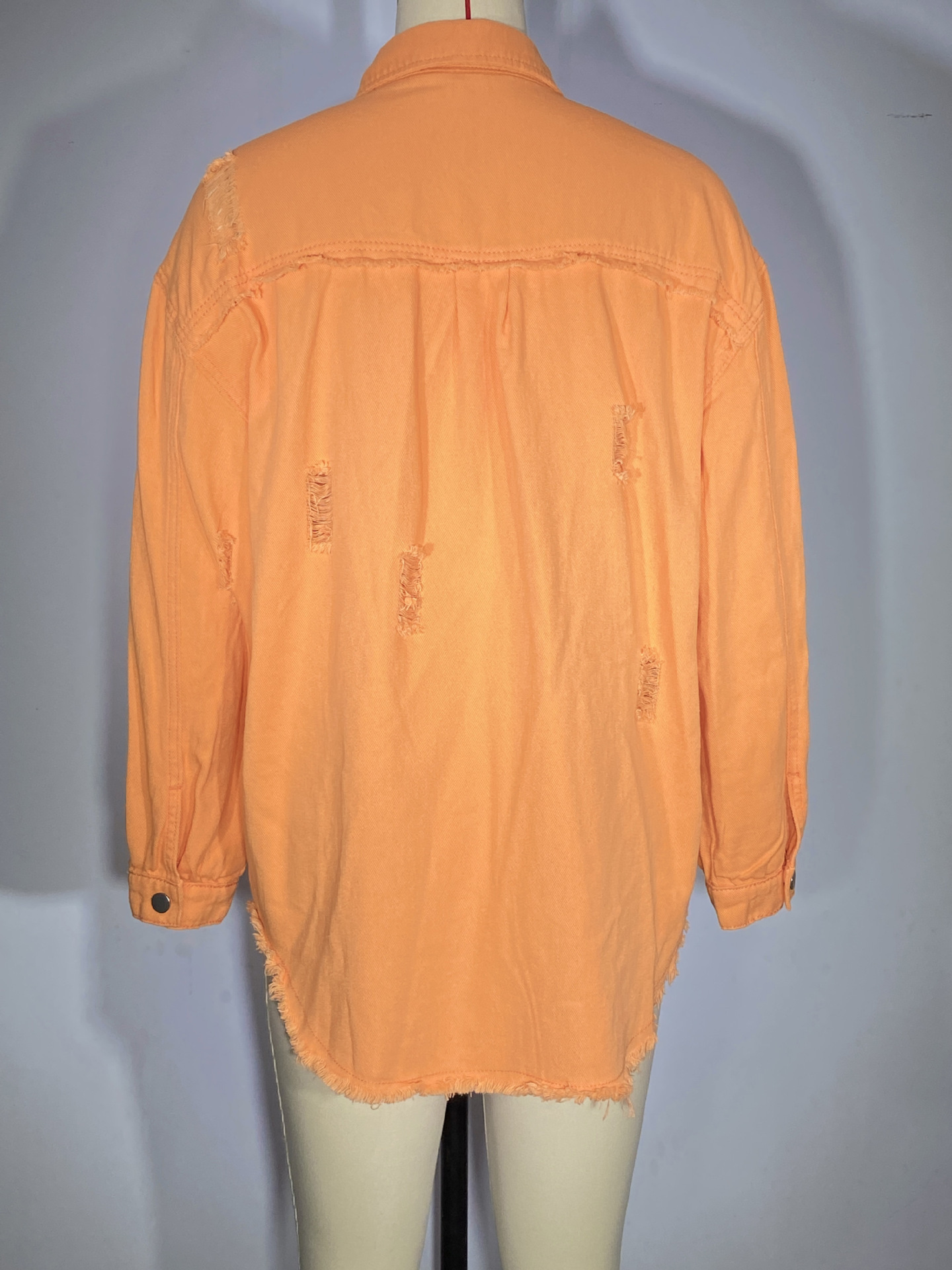 Giacca di jeans donna con volant strappata bavero manica lunga_voghion.com