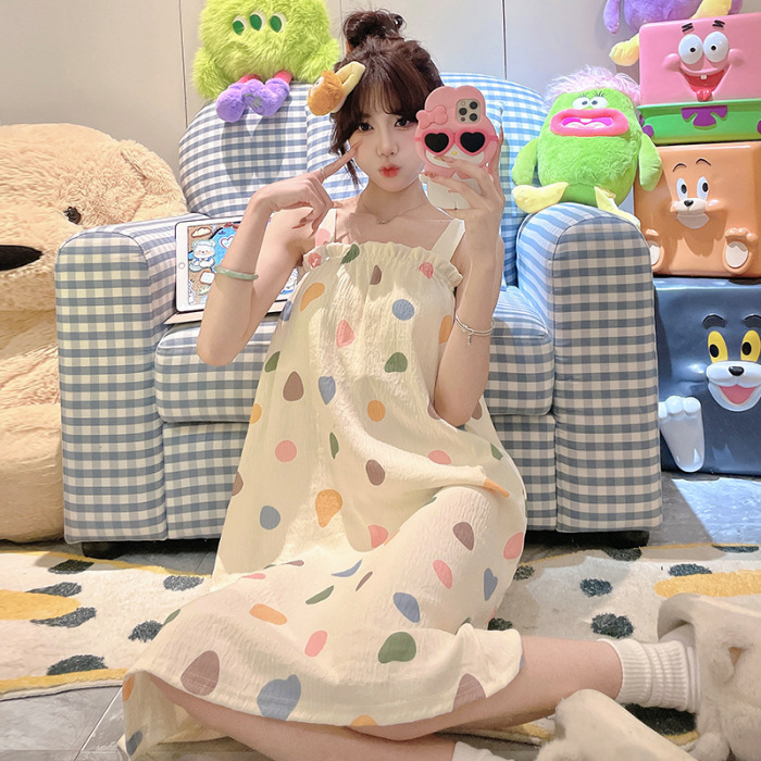 2025 nuevo pijama de hilo de algodón de nube camisón de verano para mujer linda niña dulce con cojín para el pecho servicio a domicilio