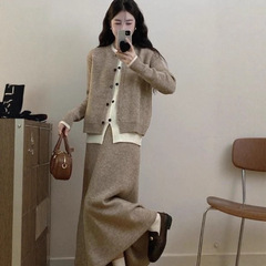假两件针织时尚套装女秋冬新款洋气慵懒风时髦休闲半身裙两件套潮