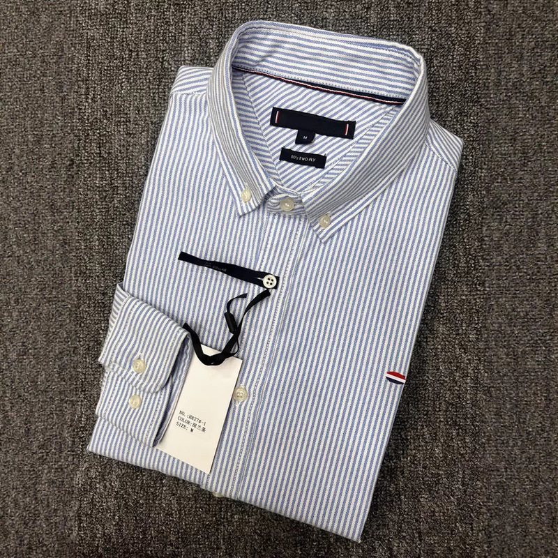 Spring and Autumn Men's Long-Sleeved Shirts Men's Oxford Cotton Casual Business No-Iron Shirts Striped Youth Formal Wear