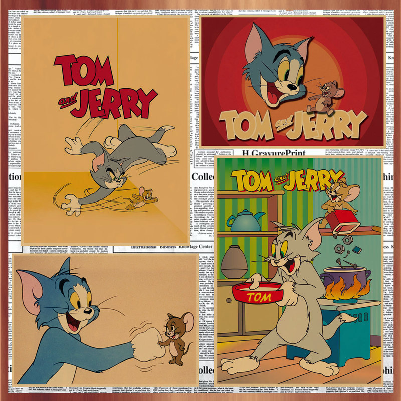 Cat and Mouse Tom and Jerry Classic Cartoon Anime Vintage Kraft Paper Decorative Wall Painting Mural 118