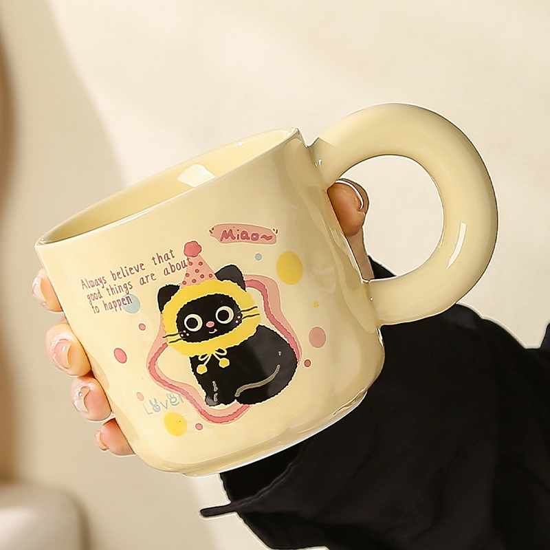 小さな黒猫かわいいクリエイティブエレガントシンプルな漫画マグ立体セラミックカップかわいいお土産ギフトボックスセット|undefined