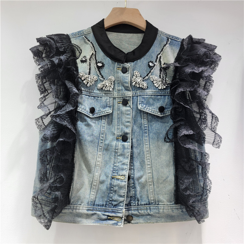 Design Sense Heavy Industry Diamond Lace Stitching Vest Women's 2025 Summer New Loose Sleeveless Jacket Coat