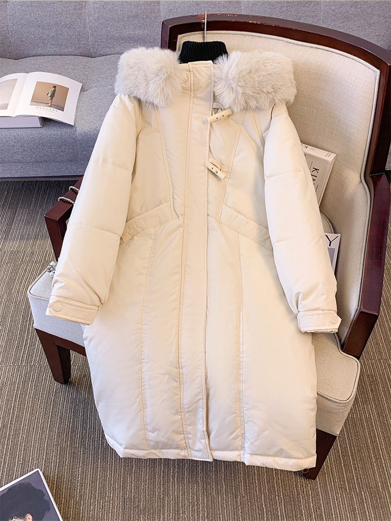 2024 Korean version women's Hong Kong long style over the knee student thick cow horn button cotton loose large fur_voghion.com