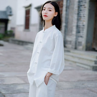 2026秋季中式复古立领盘扣茶服衬衫打坐禅修女式晨练功太极服