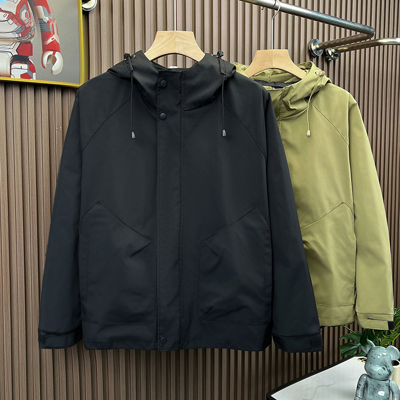Chaqueta de primavera y otoño Chaqueta de hombre Chaqueta a prueba de viento Top de color sólido con capucha moda nueva moda casual suelta ropa de trabajo marea
