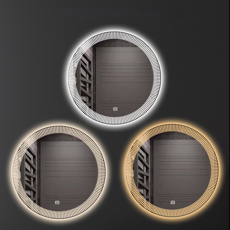 Espejo inteligente retro europeo desfogado lámpara luminosa redonda de baño espejo de vestir colgado en la pared inodoro inodoro