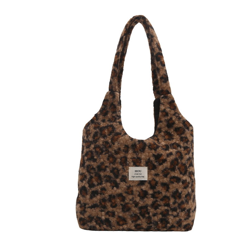 Moda de invierno perezoso nuevo bolso de peluche estampado leopardo 2024, otoño y invierno nuevo temperamento bolso de hombro bajo la axila de mujer