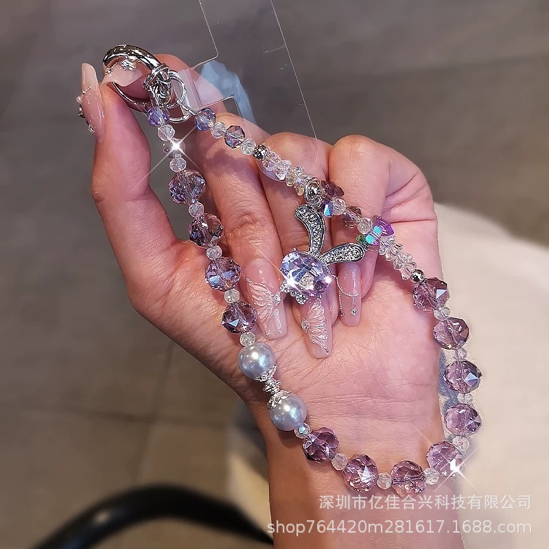 Nuevo cristal perla cordón de cristal con cuentas cadena de teléfono móvil colgante al por mayor sueño conejo colgante de diamantes de imitación comercio exterior transfronterizo