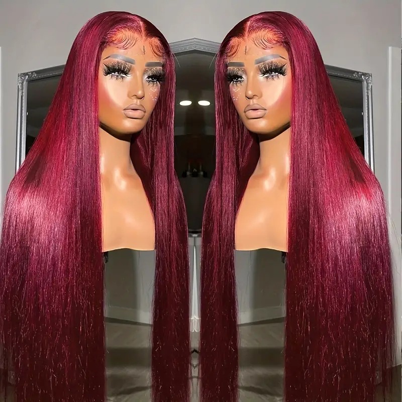 Long Straight Synthetic Lace Trim Wig With Center Parting Full Head_voghion.com