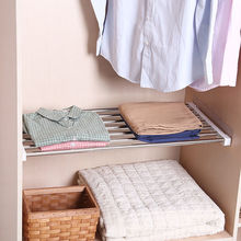 衣柜分层架 隔板收纳架厨房免钉不锈钢浴室伸缩置物架大学生宿舍