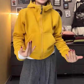 双面摇粒绒加厚卫衣外套女2025冬季新款休闲百搭显瘦长袖开衫上衣