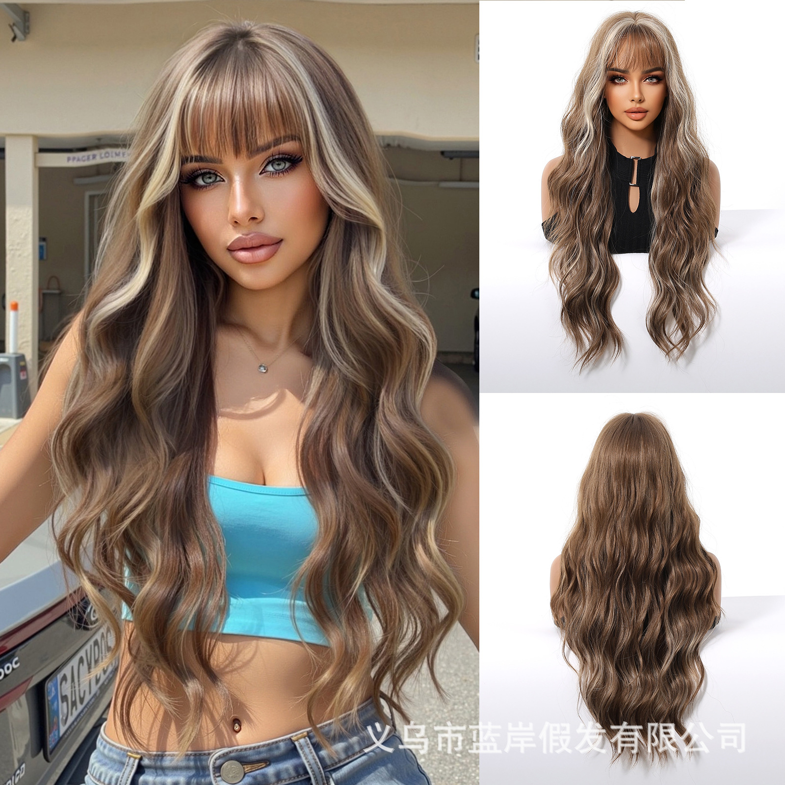 Cosplay de Halloween Juego de pelo Moda transfronteriza Olas grandes Cabello largo y rizado Gris plateado Exceptora Peluca Mujer Cubierta completa Wig