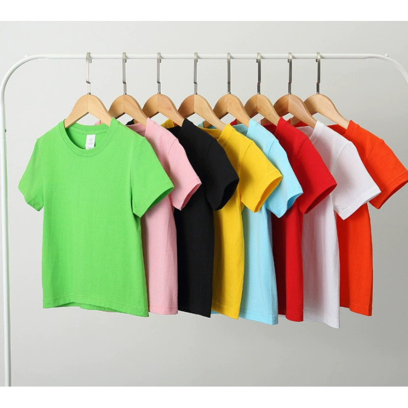 Детская футболка из чесаного хлопка, 200 г, готовая к заводу, 8-цветная культурная рубашка с короткими рукавами, рекламная рубашка с принтом логотипа для детского сада