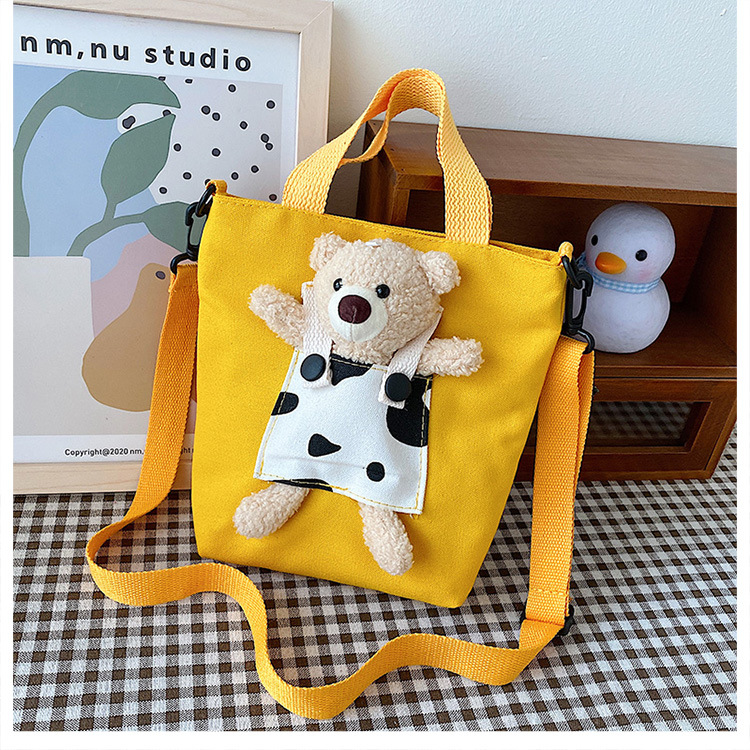 Japanese-style InS-style cute cartoon bear doll, girl student canvas crossbody bag, funny and unique single-shoulder bag undefined