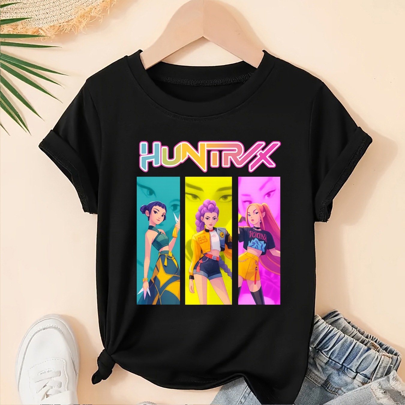 TT4333跨境外贸男女小学生短袖t恤新款韩风ins猎魔女团亲子装潮