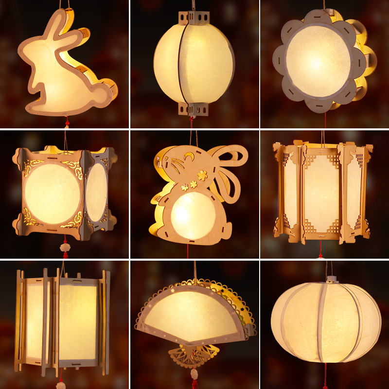 手绘宣纸新年灯笼diy材料包儿童手工自制花灯手提古风宫灯批发