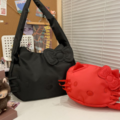 新しいタイの同じスタイルの大容量ブラックレザーktかわいいハンドバッグ多用途でかわいいハローキティショルダークロスボディバッグトレンディ