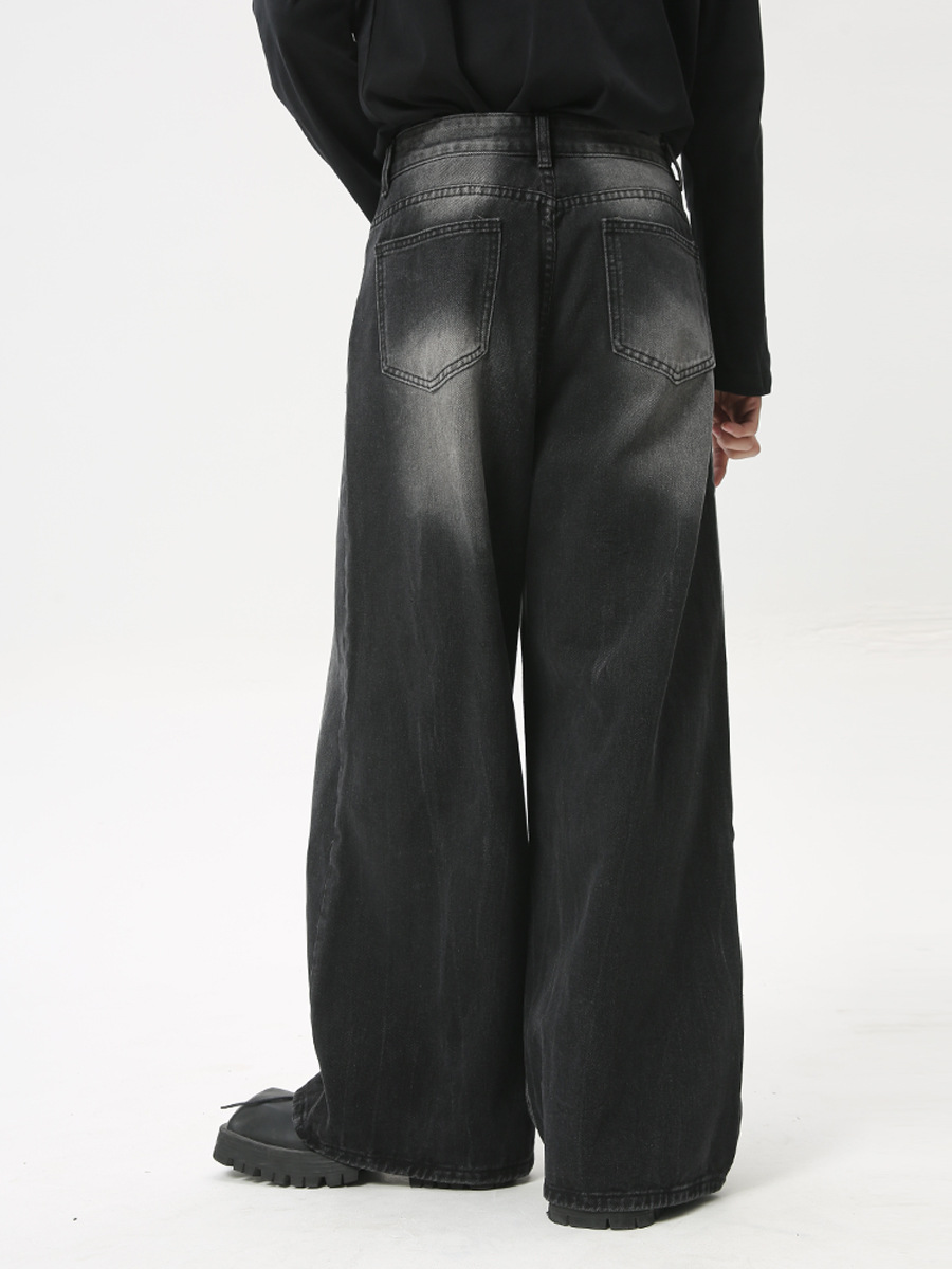 Ropa para hombre MTLCLOTHES | Vaqueros negros y grises de estilo retro americano, lavados, de pierna recta, holgados, para ir al trabajo.