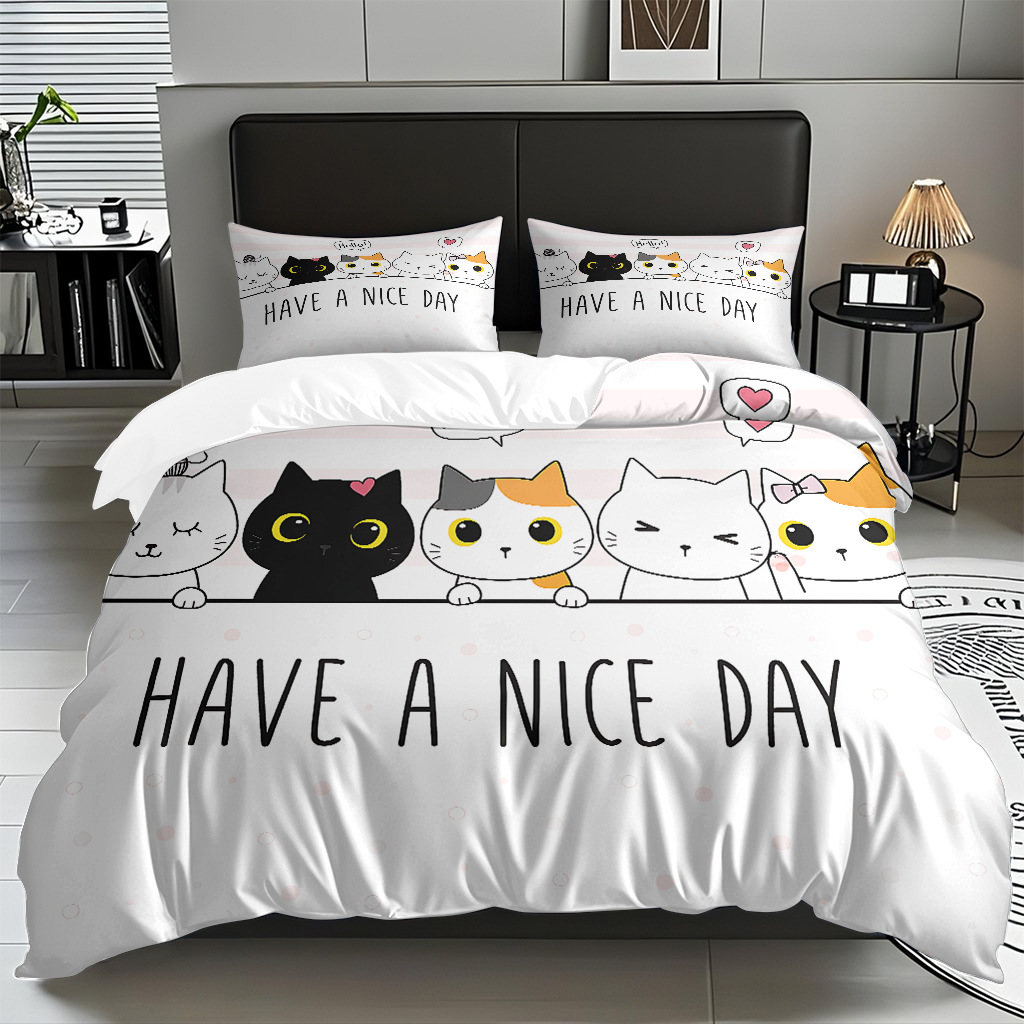 Transfronterizo caricatura gatito digital impresión set edredón suave pro piel fuente ventilada soporte de fábrica TEMU / JIT