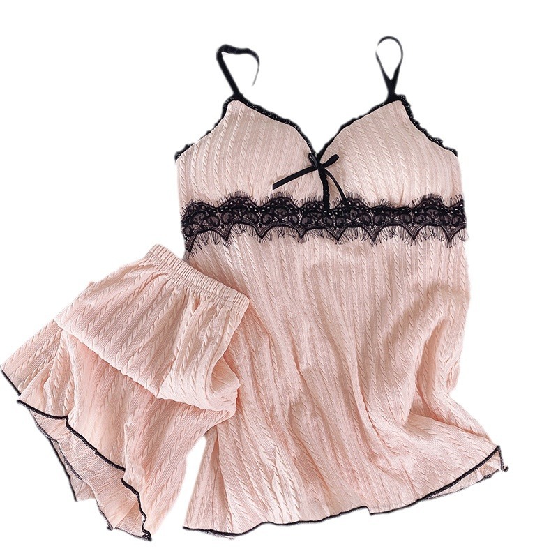 Pijama de cabina de verano para mujeres 2024 nuevo verano jacquard algodón sexy puro encaje con cojín de pecho pijama