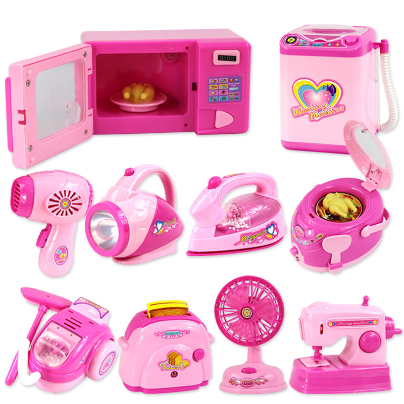 Douyin의 같은 스타일 어린이 미니 주방 세트 소녀 시뮬레이션 놀이 집 소형 가전 장난감 냉장고 세탁기