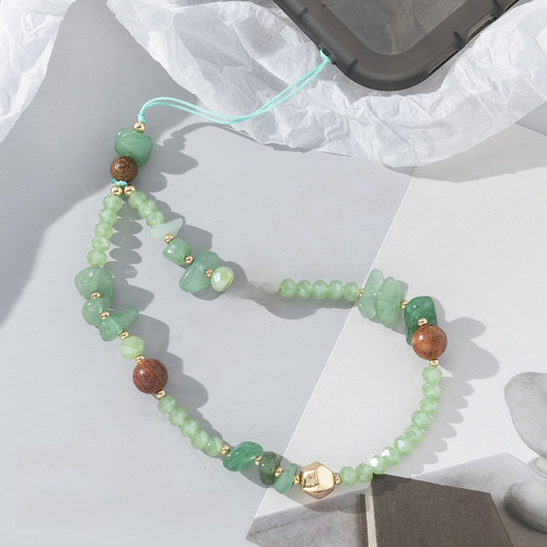 Amazon Summer New Natural Pebble Bead Phone Lanyard Chain Fashion Women's Short Phone Chain
